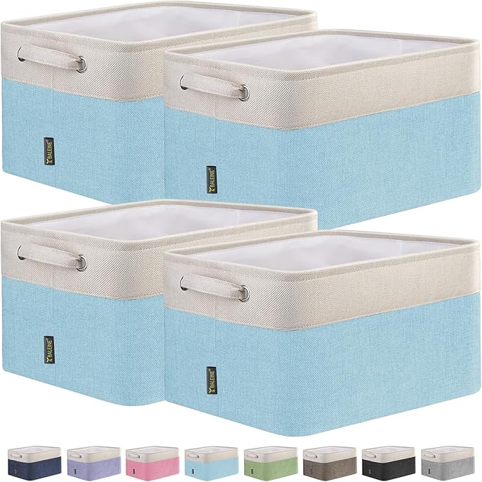 BALEINE 4 Pack Fabric Storage Bins for Shelves, Linen Storage Baskets for Organizing, Decorative Closet Bins for Clothes, Home (Skyblue, 15''x11''x9.5'')-Ruum Studio Home
