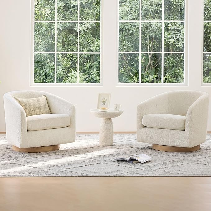 CHITA Swivel Accent Chair, FSC Certified Upholstered Fabric Barrel Chair for Living Room, Fully Assembled, Cream-Ruum Studio Home