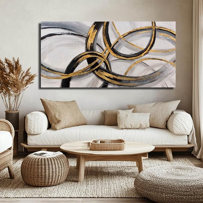 SOUGUAN Black Art Modern Art Picture for Bedroom Gray Abstract Oil Painting Home Decorations for Living Room Dining Room Office 24"x48"-Ruum Studio Home