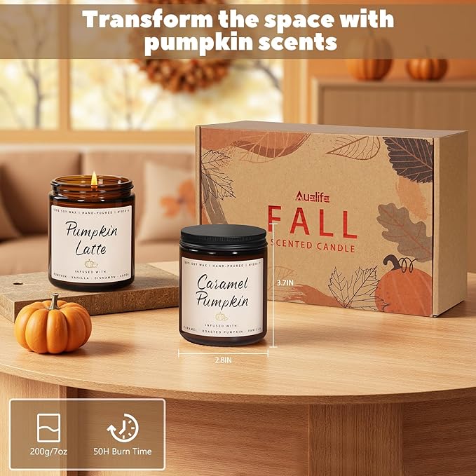 Auelife Fall Candle, Caramel Pumpkin Scented Candle – Fall Soy Candles for Home, Cozy Autumn Aromatherapy Candles, Sweet Pumpkin & Caramel Fragrance | Gift for Women, Home Décor-Ruum Studio Home