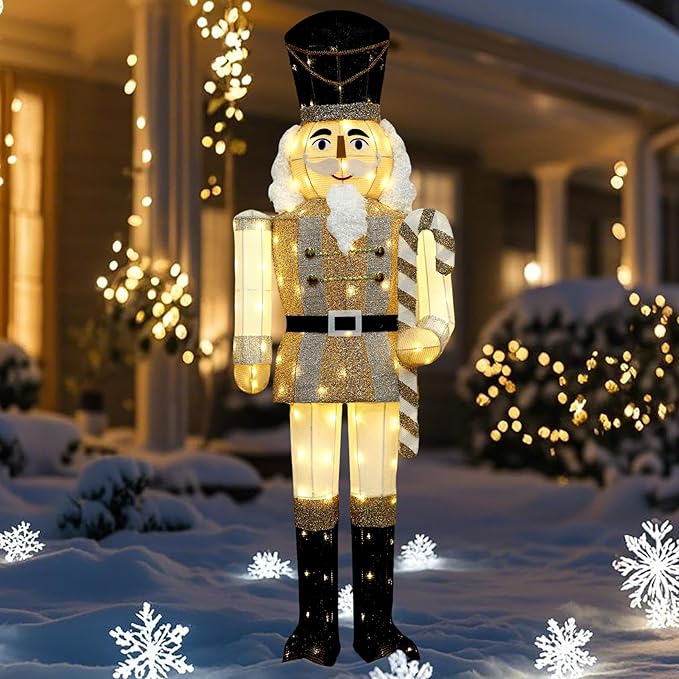 61Inch Nutcracker Christmas Decor Outdoor with LEDs 5 Feet Lighted Large Nutcracker Lighted Christmas Decorations Outdoor with Stakes & Zip Ties for Xmas Yard, Porch, Lawn-Ruum Studio Home
