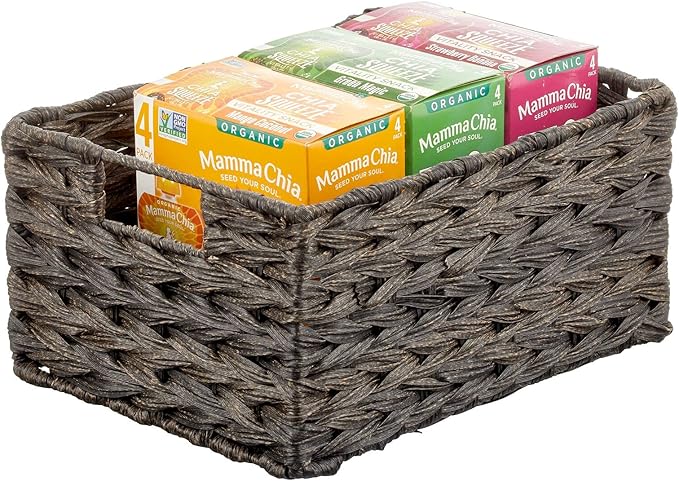mDesign Woven Farmhouse Kitchen Pantry Food Storage Organizer Basket Bin Box, Container Organization for Cabinets, Cupboards, Shelves, Counter - Store Potatoes, Onions, Fruit, 3 Pack, Espresso Brown-Ruum Studio Home