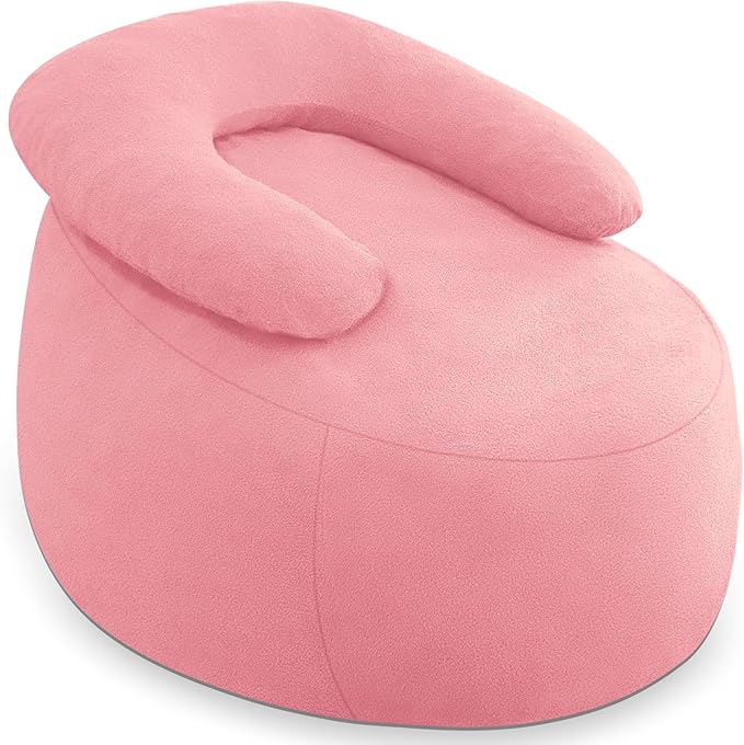 HABUTWAY Bean Bag Chair with U-Shaped Pillow for Adult and Kids Big BeanBag Chair with Filling Ultra Soft Teddy Fleece Couch Chair with Washable Cover for Living Room Bedroom, Light Pink & Light Pink-Ruum Studio Home