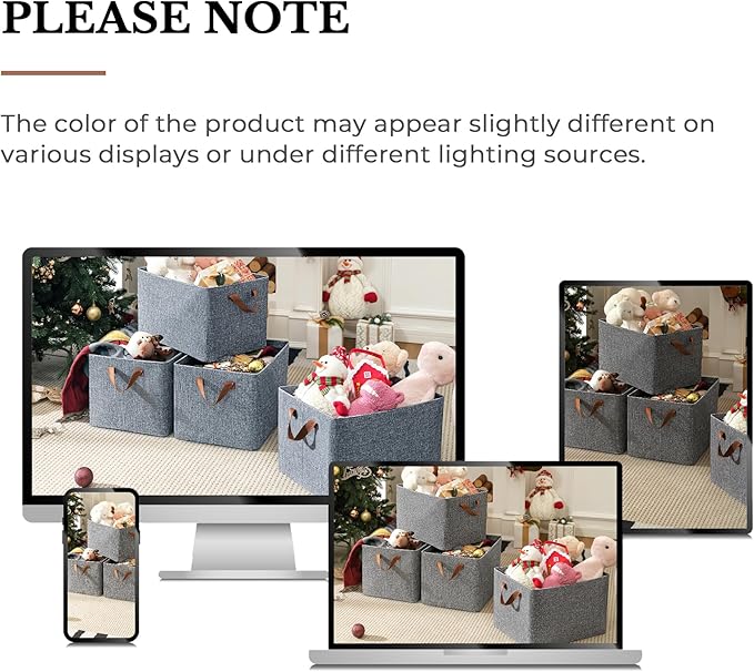 GRANNY SAYS Closet Storage Baskets, Collapsible Fabric Storage Bins with Metal Frame, Clothes Organizer Bins, Large Baskets for Shelves, Gray, 4-Pack-Ruum Studio Home