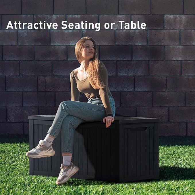 DRATO 180 Gallon Deck Box, Waterproof Resin Large Outdoor Storgae Box for Patio Furniture, Patio Cushions, Gardening Tools, Pool and Sports Supplies, Lockable-Ruum Studio Home