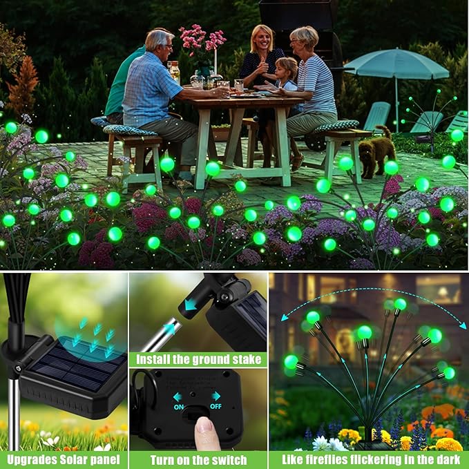 Solar Firefly Light, Christmas Lights for Outside Decorations, 4 Pack 24 LED Green Solar Garden Lights, Outdoor Waterproof Garden Decor for Yard Patio Pathway Lawn Christmas-Ruum Studio Home