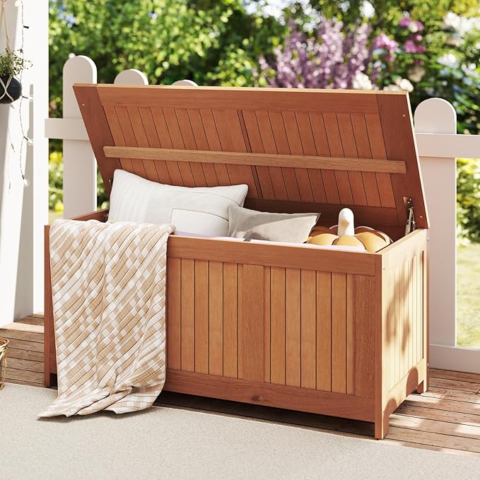 Tangkula 58 Gallon Wood Deck Box, 3-in-1 Patio Storage Bench Stool w/Flip Top for Cushions, Pool Supplies, Gardening Tools, Outdoor Container Chest for Garden, Backyard, Poolside-Ruum Studio Home