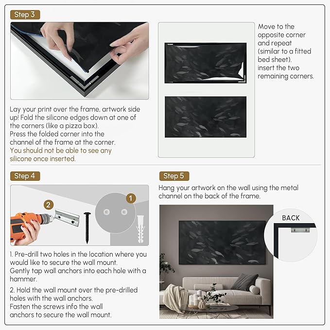 SIGNWIN 24"x46" Extra Large Framed Wall Art Monochrome Fish Silhouettes Illustration for Home Living Room Bedroom Decor (Frame Assembly Required)-Ruum Studio Home