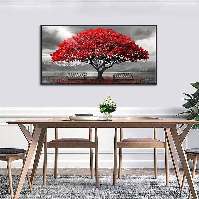 AJAZIKO Red Wall Art - Modern Framed Wall Art for Living Room - Red Tree Black and White Landscape Canvas Prints Posters & Prints for Home Office Bedroom Decorations - Large Wall Pictures 24×48IN-Ruum Studio Home