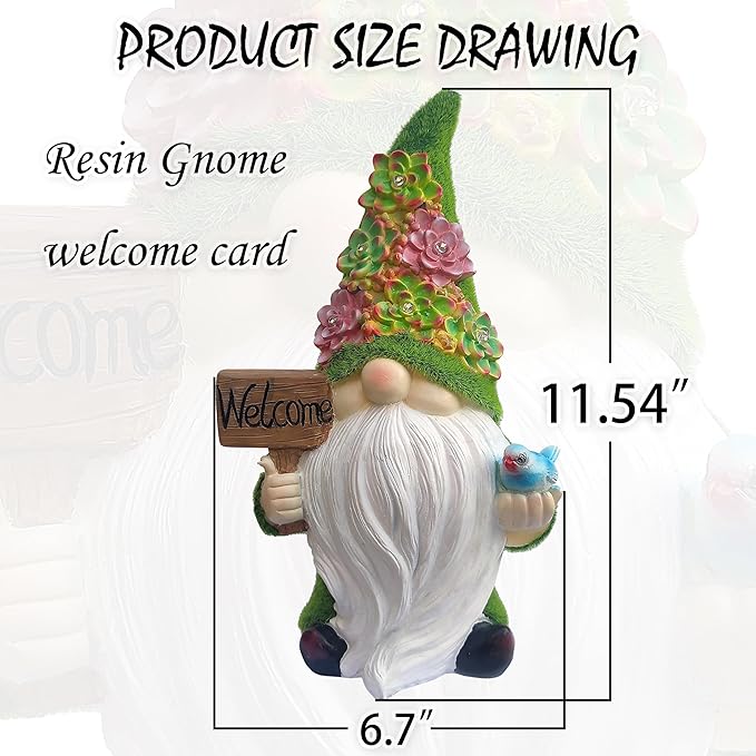 Solar Gnomes Garden Statues,Resin Gnome Figurine Holding Welcome Card and Bird with Solar Lights, Outdoor Gnomes Decorations for Yard Patio Lawn Porch, Garden Gifts-Ruum Studio Home