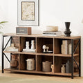 8 Cube Storage Organizer Bookshelf, Industrial Horizontal Bookcase, Accent Cubby Shelf, Media Console Table for Living Room, Home Office, 63 Inches, Light Oak-Ruum Studio Home