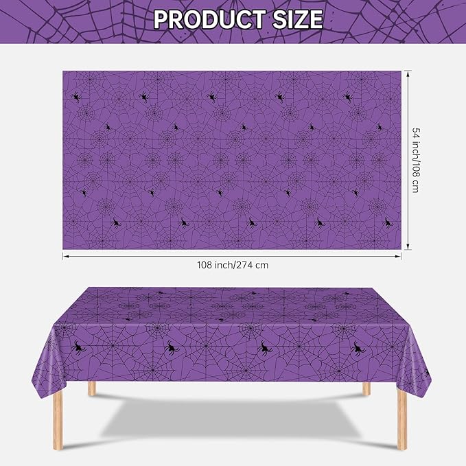 2 Pcs Halloween Tablecloth - Plastic Halloweens Spider Webs Table Cloth, Purple Disposable Rectangle Spiderweb Table Cover for Halloween Party Decorations Supplies Favors Tables Decor, 108 x 54 Inch-Ruum Studio Home