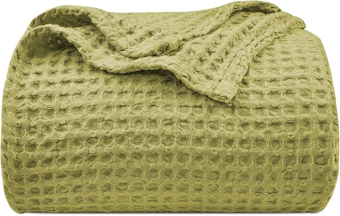 PHF Ultra Soft Waffle Weave Blanket King Size 104"x 90"- Washed Lightweight Breathable Cozy Woven Blanket for Bed - Aesthetic Decor for Couch Bedding Sofa Home Car - Olive Green-Ruum Studio Home