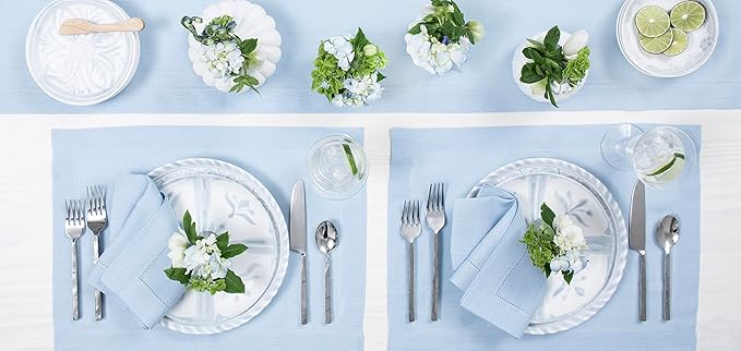 Solino Home Sky Blue Table Runner 90 Inches Long - 100% Pure Linen Hemstitch 14 x 90 Inch Table Runner for Dining - Classic Hemstitch-Ruum Studio Home
