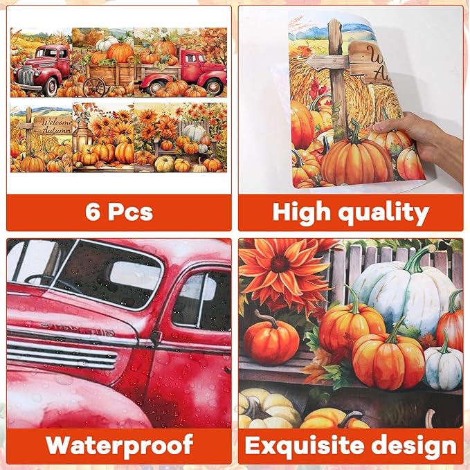 Fall Placemats Set of 6 Thanksgiving Pumpkin Plastic Table Mats Farmhouse Rustic Place Mats Sunflower Dinner Mat Autumn Seasonal Holiday Party Decoration for Indoor Outdoor Party Kitchen Dining-Ruum Studio Home