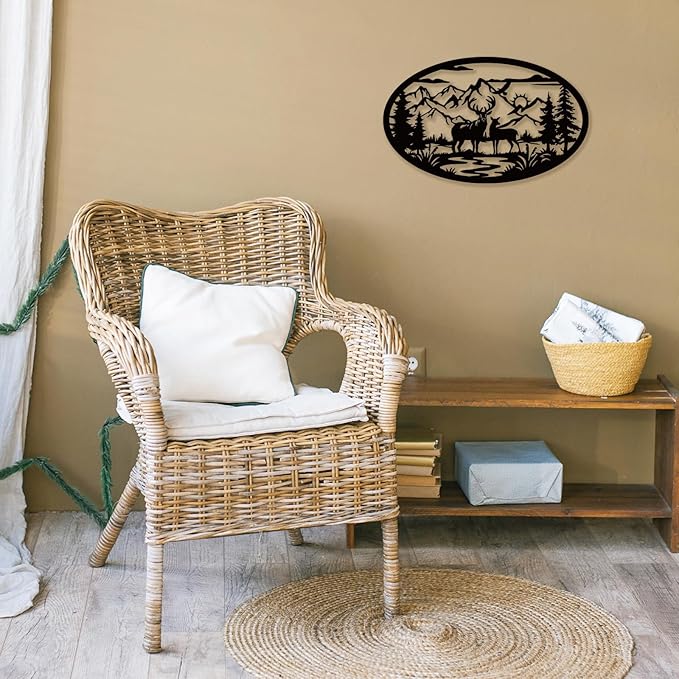 Rustic Metal Deer Cabin Sign, Christmas Gift for Living Room,Welcome Sign, Deer Outdoor Metal Wall Art, Great Gift for Hunters, Cabin Deco-Ruum Studio Home