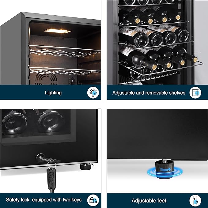 24 Bottles Wine Cooler Refrigerator, Small Wine Fridge Mini Wine Fridge Countertop with Glass Door Wine Cellars for Red Wine, Champagne, Dry White Wine, Sparkling Wines-Ruum Studio Home