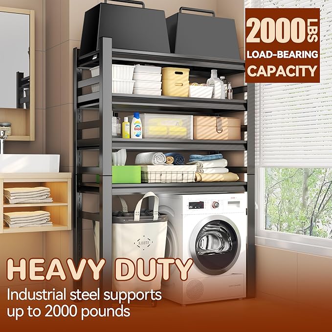 Laundry Shelf,5 Tier Over Washer and Dryer Storage Shelves,Adjustable Easy to Install,Space Saver Laundry Shelf Organizer,Utility Shelves for Balcony,Black,72”H*15.7”D*35.4“W-Ruum Studio Home