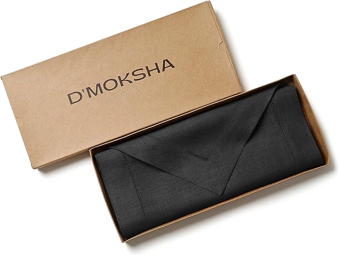 D'Moksha Homes Black Linen Table Runner 120 Inches Long - 100% Pure Linen Diamond Table Runner 14 x 120 Inch for Dining, Fall and Halloween - Machine Washable-Ruum Studio Home