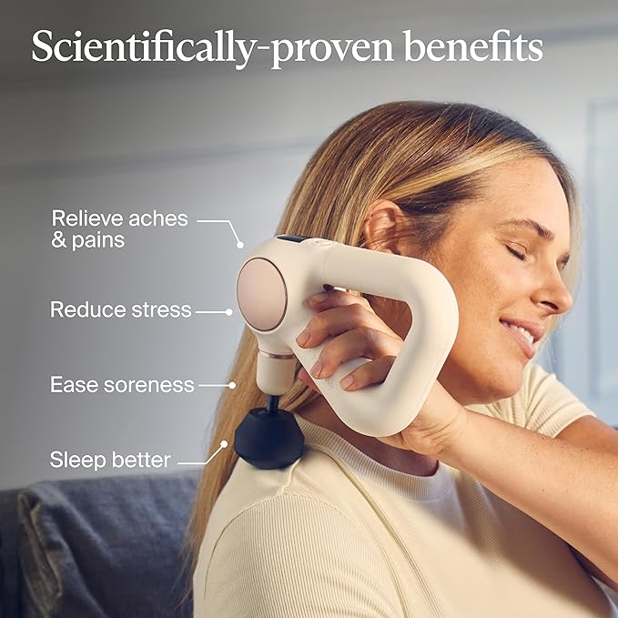 TheraGun Therabody Sense Percussion Massage Gun - Deep Tissue Personal Massager with Preloaded Routines for Stress Relief, Pain Relief & Muscle Soreness in Neck, Back, Leg, Knee, and Shoulder (White)-Ruum Studio Home