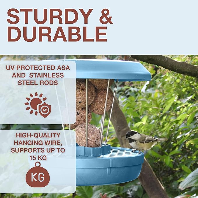 SWISSINNO No Mess Bird Feeder Lucerne Smart Birds for Fat Balls - Feed Birds, not mice & Rats! Robust & Reliable for Hanging - Made in EU - Light Blue-Ruum Studio Home