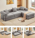 107" Oversized Convertible Sleeper Sofa Bed, Corduroy L Shape Sectional Couch, Folding Sofa Bed with Side Pocket, Modern Cloud Floor Mattress Couch, Modular Sofa for Living Room, Grey-Ruum Studio Home