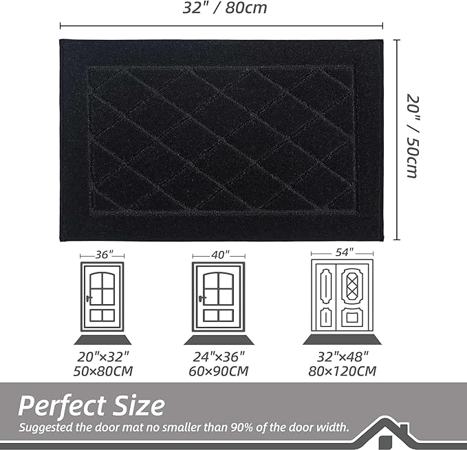BEQHAUSE Dirt Trapper Door Mat 20" x 32", Doormat Non-Slip Entryway Rugs Washable, Dog Door Mat Stain Resistant and Absorbent Welcome Floor Mat for Front Back Door, Muddy Wet Shoes & Paws, Black-Ruum Studio Home