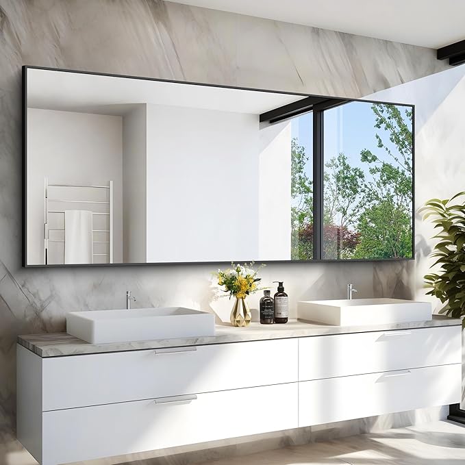 36x72inch Bathroom Mirror, Black Rectangle Mirror with Thin Metal Frame, Large Rectangular Wall Mirrors for Bathroom, Living Roomm, Hair Salon, Big Farmehouse Mirror Hang Horizontal/Vertical-Ruum Studio Home