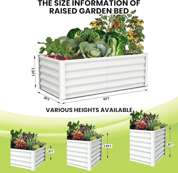 Large Outdoor Planter Boxes Kit Set of 2,6x3x1.5ft Galvanized Raised Bed Planter with Open-Ended Base Design, Elevated for Outdoor Plants, Durable Raised Bed for Gardening,Green-Ruum Studio Home