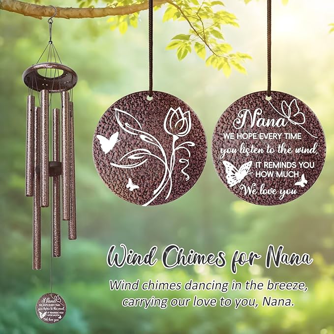 Gifts for Nana, 25''Wind Chimes, Birthday Gift for Nana from Grandkids, Mothers Day, Thanksgiving, Christmas Day Gifts Ideas for Love Reminder-Ruum Studio Home