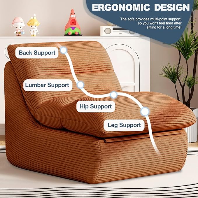 Misolant Bean Bag Chairs，Big Corduroy Fabric Sofa Bean Bag Chair for Adults and Teens with High-Resilience Sponge, Non-Slip Base Floor Lounge Sofa for Home, Living Room, Bedroom, Gaming Brown-Ruum Studio Home