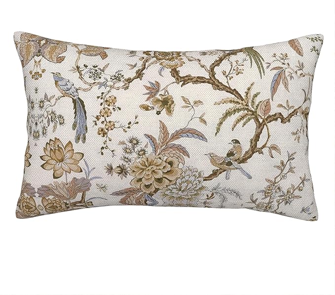 Spring Floral Birds Pillow Covers 12 x 20 Inch Set of 2 for Chinoiserie Flowers Decor Throw Pillows Brown and White Plant Outdoor Decorative Cushion Cases for Couch Bed Decorations-Ruum Studio Home
