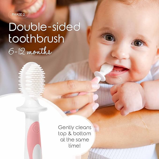 Cherish Baby Care Baby Toothbrush & Toddler Toothbrush Set (0-2 Years) - BPA-Free & Safety-Tested, 2023 Award Winner, Food-Grade Silicone (Pink)-Ruum Studio Home