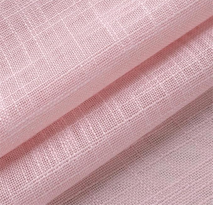 MIUCO Semi Sheer Curtains Poly Linen Textured Solid Grommet Curtains 95 Inches Long for Bedroom 2 Panels (2 x 37 Wide x 95" Long) Pink-Ruum Studio Home