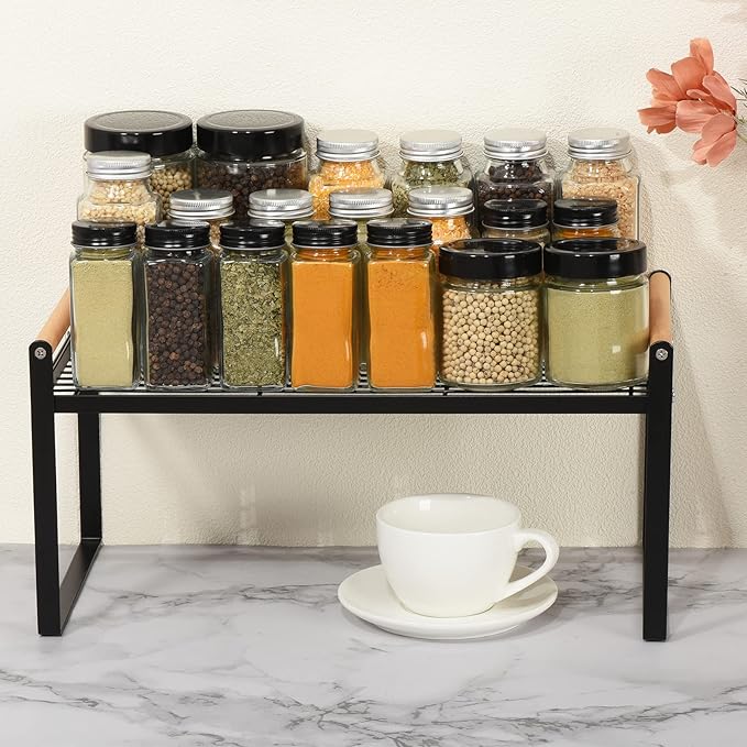 PATIKIL Kitchen Cabinet Shelf Organizer, Wood Counter Shelf Stackable Storage Shelf For Cupboard, Pantry, Corner, Under Sink - Black-Ruum Studio Home