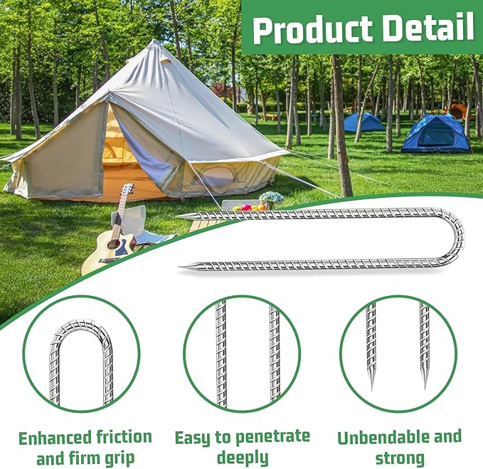 Rebar-Stakes-12-Inch, Ground Stakes Heavy Duty U-Hook Galvanized Anti-Rust Tent Stakes Heavy Duty Ground Anchors for Garden Dog Fence Chicken Coop Christmas Decorations Deer Fence 16pcs-Ruum Studio Home