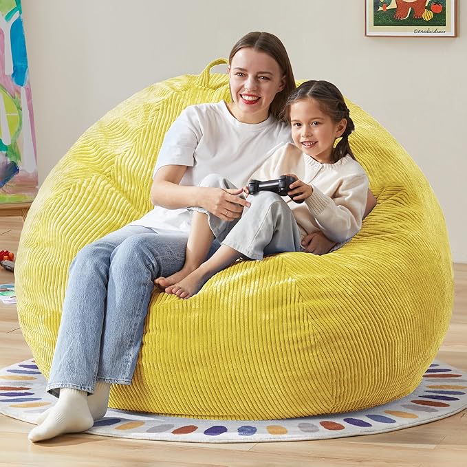 Hobestluk 4.5FT Bean Bag Chair Giant Bean Bag Chair with Filler Included Adult Bean Bag Chairs with Removable Cover for Bedroom Living Room - (Jumbo, Yellow)-Ruum Studio Home