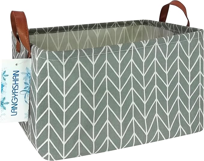 LANGYASHAN Rectangular Storage Bin Collapse Canvas Fabric Cartoon Storage Basket with Handles for Organizing Home Kitchen Boys and Girls Toys Office Closet Shelf Baskets (Rec Grey Point)-Ruum Studio Home