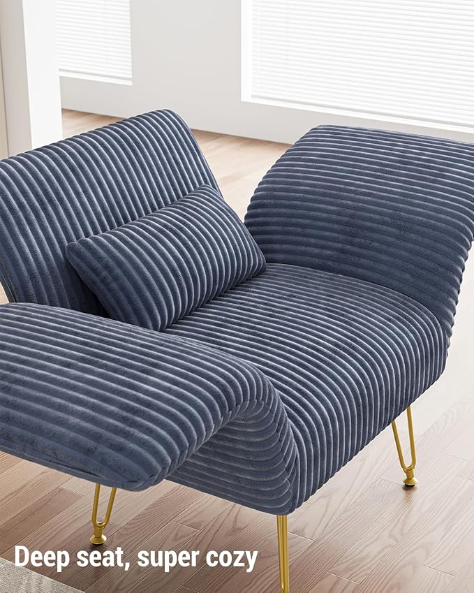 Txtin's Comfy Accent Chair Reading Chair for Bedroom Cozy Wing Arm Living Room Single Sofa Chair with Angle Adjustable Arms Navy Blue Corduroy Easy Assembly-Ruum Studio Home
