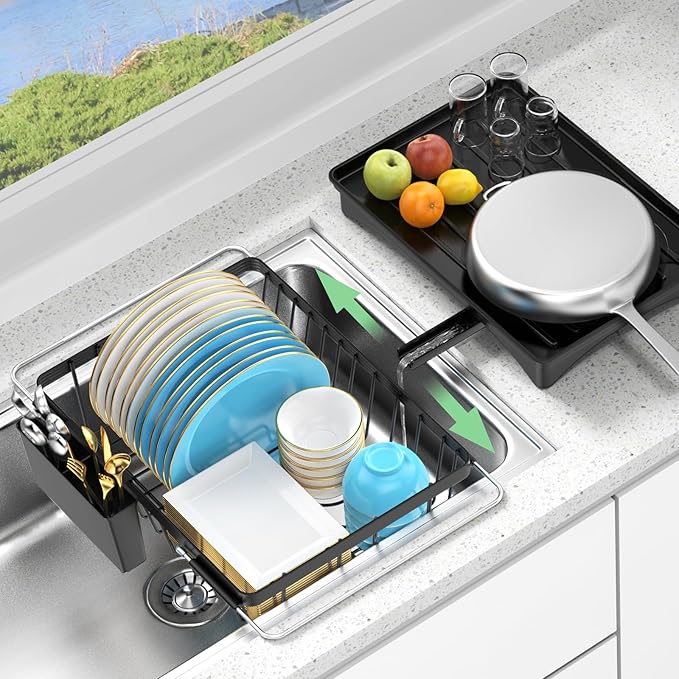 LEMIKKLE Roll Up Dish Drying Rack, Over The Sink Dish Drainer Rack, Foldable Sink Drying Rack, Anti-Slip Silicone Wrapped Dish Drainer for Kitchen Counter-Ruum Studio Home