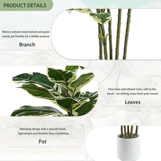 Artificial Rubber Plant 6FT Faux Plants Indoor Fake Rubber Tree with White Planter, Tall Fake Plants Potted Tree Floor Plant in Pot, Artificial Trees for Home Office Room Outdoor Decor-Ruum Studio Home