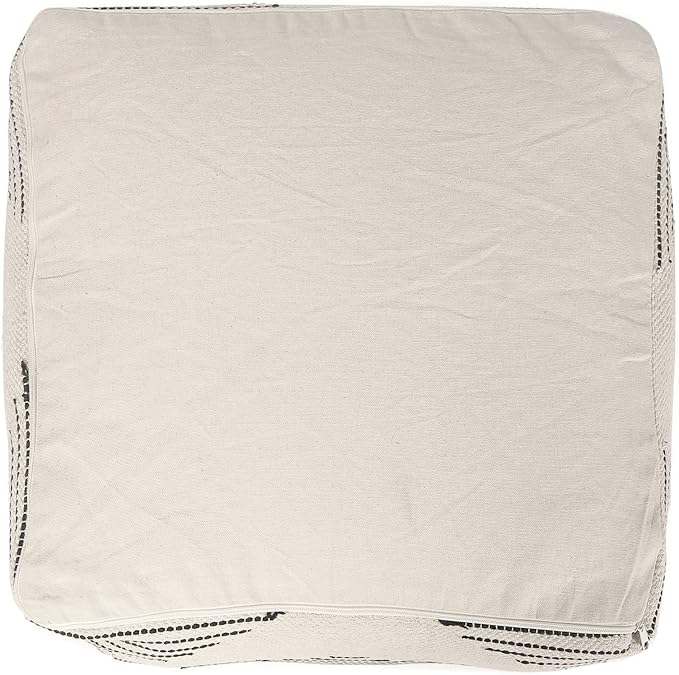REDEARTH · UNSTUFFED Pouf Ottoman Cover Textured Boho Storage Square Home Decor Poof Pouffe Space Saver Footrest for Living Room, Bedroom, Nursery, Kidsroom; 100% Cotton (18"x18"x18"; Black)-Ruum Studio Home