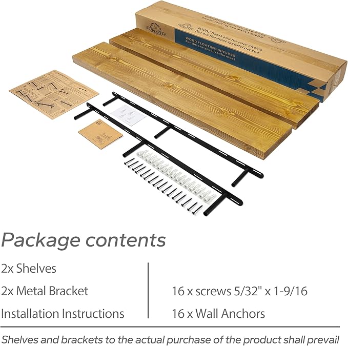 BGMG Wood Floating Shelves 48 inch Set of 2, Rustic Wooden Wall Mount Shelves for Living Room Bedroom Kitchen Farmhouse-48x6.7x1.25 inch- Gold Oak-Ruum Studio Home