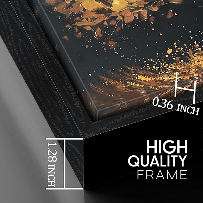 Tree Painting Wall Art for Office - Hand Painted Gold and Black Canvas Wall Art for Living Room - Black Framed Wall Art for Bedroom Size 29" x 59"-Ruum Studio Home