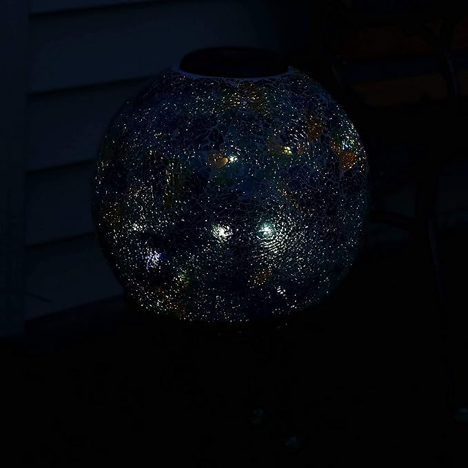 Sunnydaze 10 inch Solar Gazing Ball for Garden - Glass Outdoor Gazing Globe - Crackled Azul Terra-Ruum Studio Home