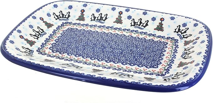 Blue Rose Polish Pottery Arctic Holidays Large Rectangular Serving Platter-Ruum Studio Home