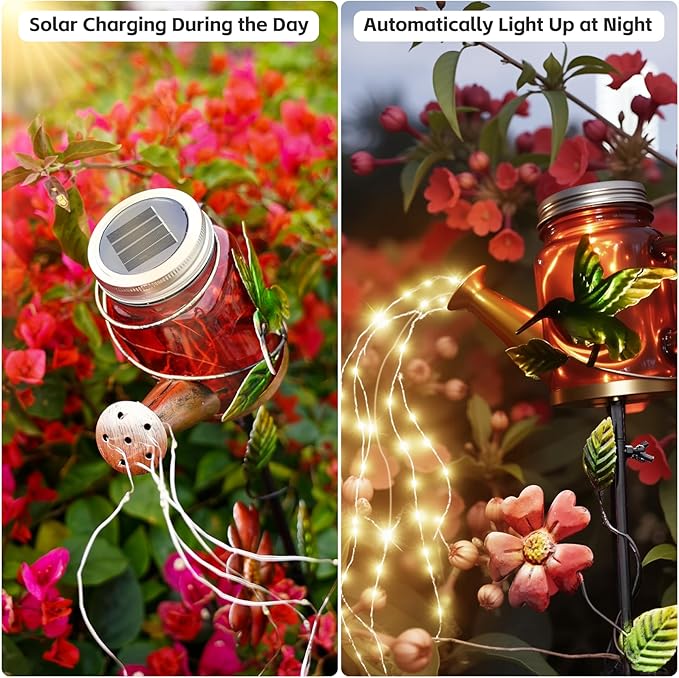 Solar Watering Can Light, Yard Outdoor Decor Lights, IP65 Waterproof, Hanging Hummingbird Garden Light, Outside Garden Flower Bed Decor, Women Gift, Birthday Gifts-Ruum Studio Home