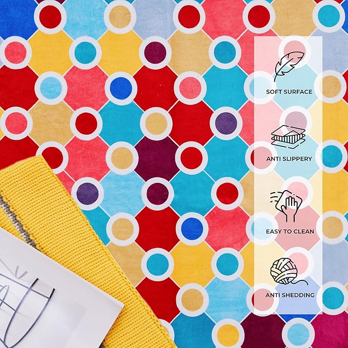 Machine Washable Polka Dot Rug for Kids Area - Multicolor Soft Rug for Nursery/Playroom/Classroom - 5x8-Ruum Studio Home