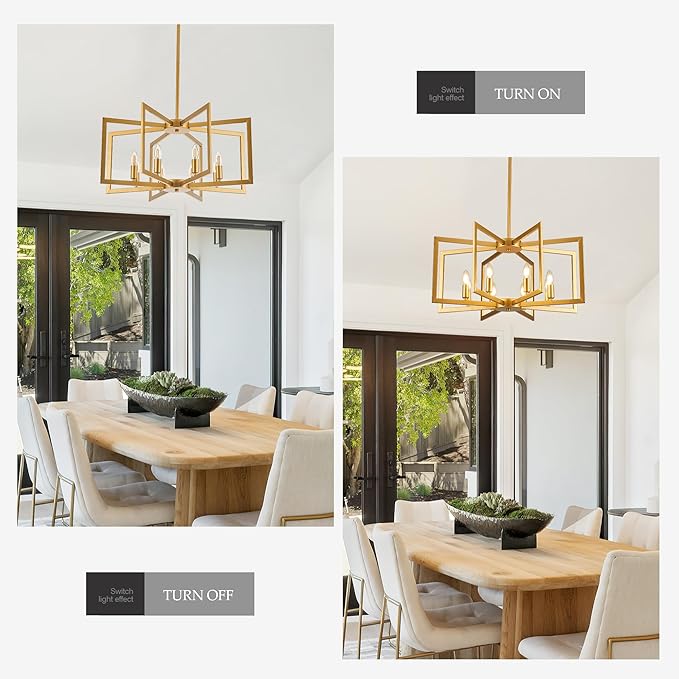 Modern Farmhouse Gold Chandeliers for Dining Room, 8-Light Industrial Metal Chandeliers Geometric Pendant Lights Kitchen Island for Entryway Stairway Foyer Hallway-Ruum Studio Home