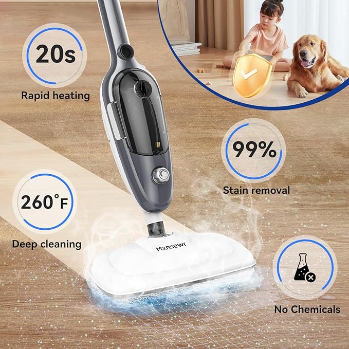 Steam Mop - All-in-one Powerful Handheld Steam Cleaner Detachable Floor Steamer with 11 Accessories, MultiPurpose Steamer for Hardwood Floors, Clothes,Windows,Tiles,Furniture,Carpet, Whole Home Use-Ruum Studio Home